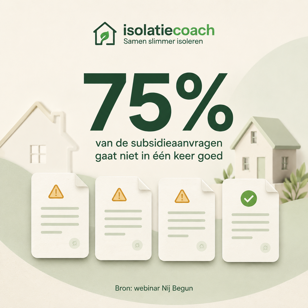 75% van de subsidieaanvragen gaat niet in één keer goed — bron: webinar Nij Begun