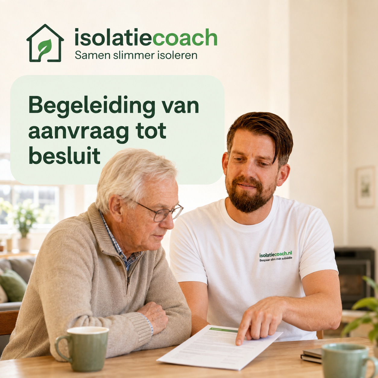 Isolatiecoach begeleidt een woningeigenaar van subsidieaanvraag tot besluit
